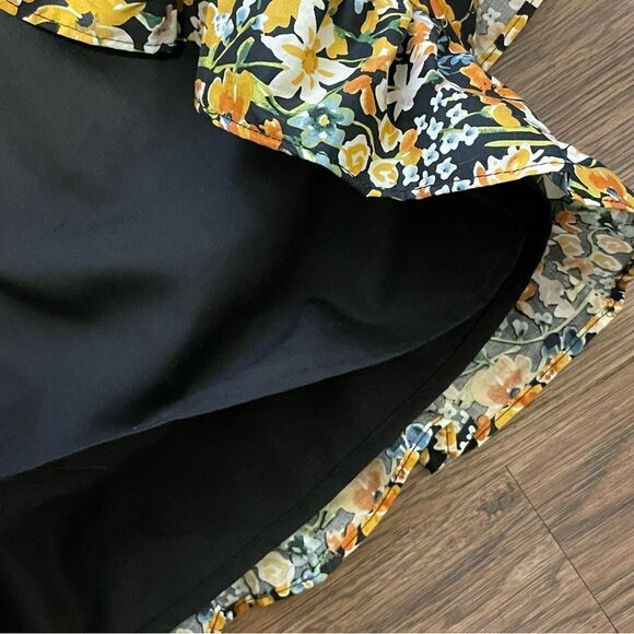 NWT ENGLISH FACTORY Plunge Smocked Cotton Floral Mini Dress Yellow Black Blue XS - Picture 14 of 16